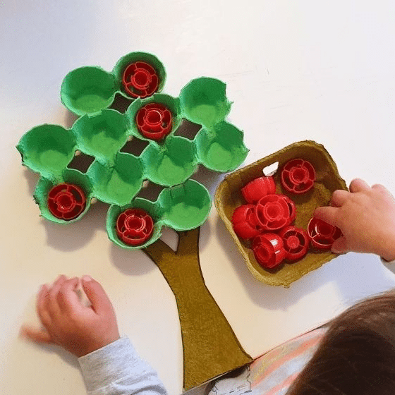 Apple tree with egg cartons